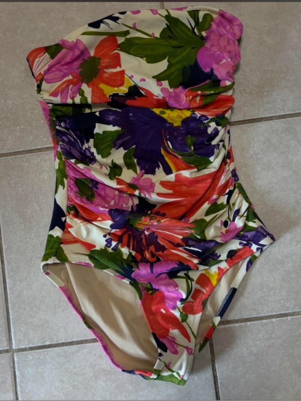 J. Crew Floral One-Piece Swimsuit in Cream, Pink, Purple, Green, Orange